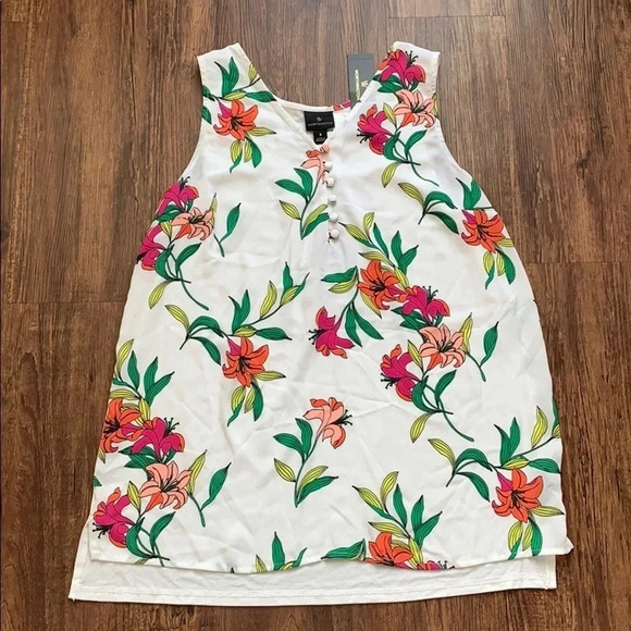Worthington Suma Floral White Tank Top Small NWT - Picture 1 of 10